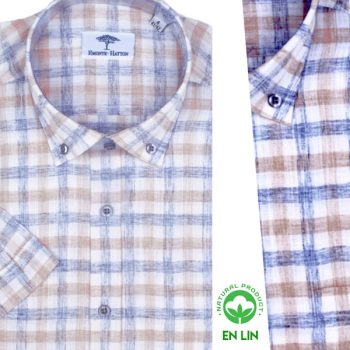 Chemise Demi-Manche à Carreaux en Lin Homme – Élégance Naturelle FY01