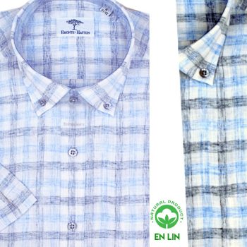 Chemise Demi-Manche à Carreaux en Lin Homme – Élégance Naturelle FY02
