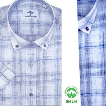 Chemise Demi-Manche à Carreaux en Lin Homme – Élégance Naturelle FY03