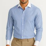 Chemise rayée homme avec col et poignets blancs BN25