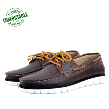 Chaussure Bateau en Cuir Marron KW-010MR