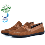 Mocassin Pour Homme Confortable 100% Cuir Marron -Tabac KW-081MT