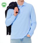 Polo Manches Longues pour Homme - Coton Piqué Bleu Ciel
