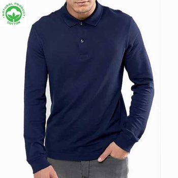 Polo Manches Longues pour Homme - Coton Piqué Bleu Marine
