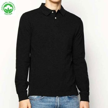 Polo Manches Longues pour Homme - Coton Piqué Noir
