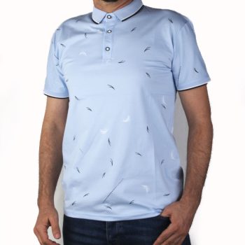 Polo imprimé à motifs pour homme en coton– Bleu Ciel