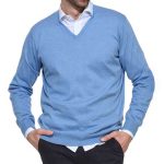 Pull Col V Pour Homme Très Doux Bleu Ciel TR020