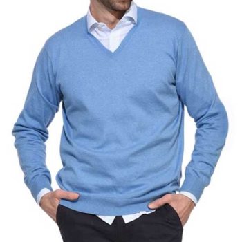 Pull Col V Pour Homme Très Doux Bleu Ciel TR020