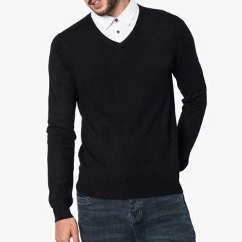 Pull Col V Pour Homme Très Doux Noir TR025