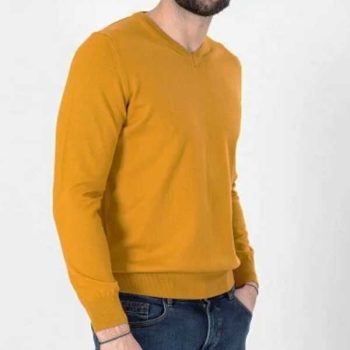 Pull Col V Pour Homme Très Doux Moutarde TR018
