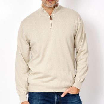 Pull Homme Demi-Zippé Beige - Élégance et Confort B1600