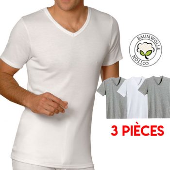 Lot de 3 T-Shirts Col V Homme en Coton