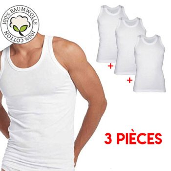 Lot de 3 Débardeurs Homme 100% Coton - Blanc
